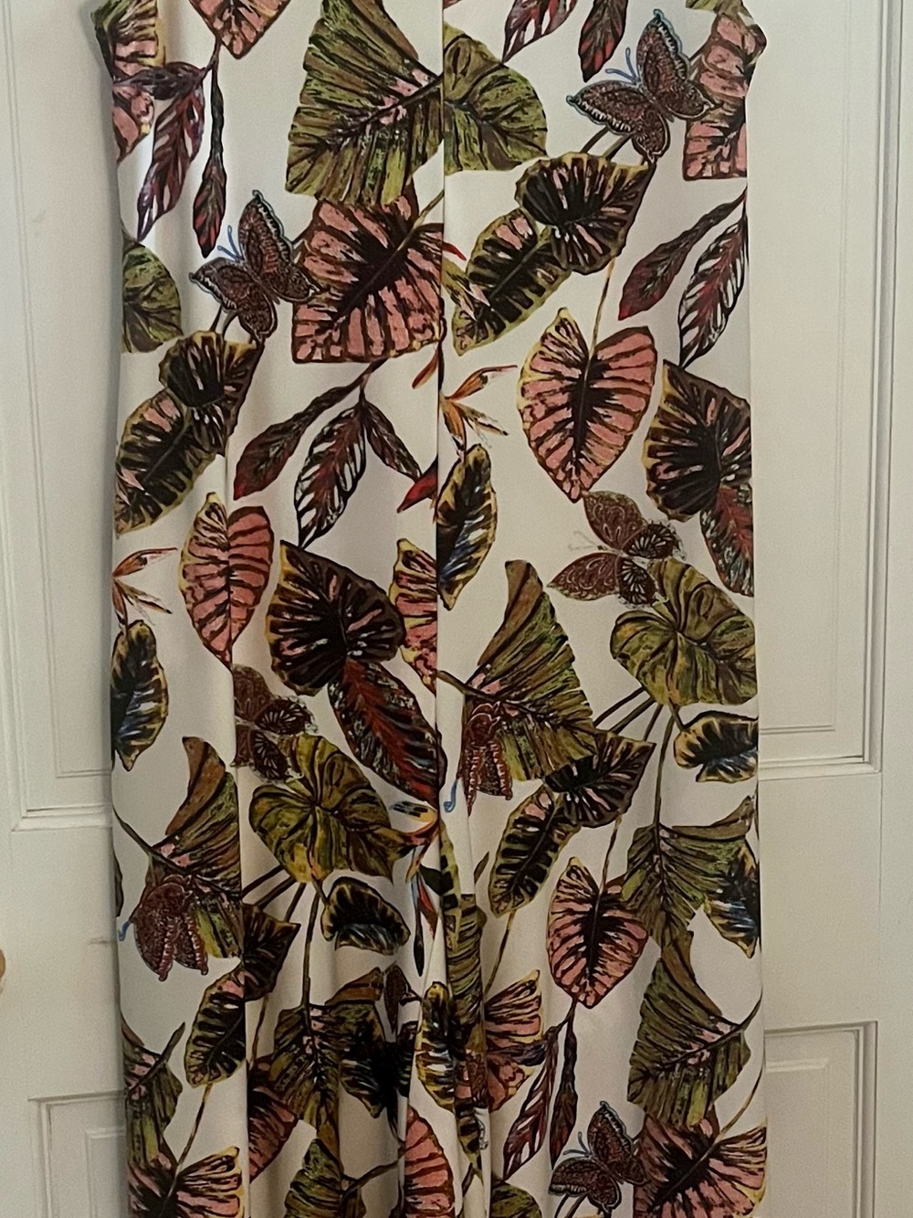 Attitudes by Renee White Maxi culotte Dress with Green and Pink Leaf Print - Picture 2 of 6